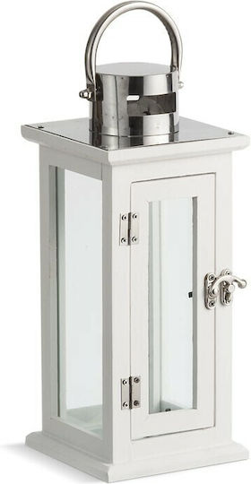 Tabletop Wooden Lantern White 12.5x12.5x29.5cm
