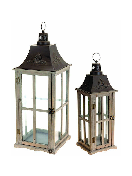 JK Home Decoration Φαναράκι Ξύλινο Καφέ 28x28εκ.