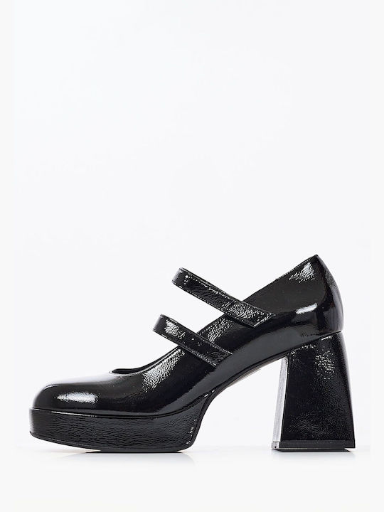 Mortoglou Patent Leather Black Heels with Strap