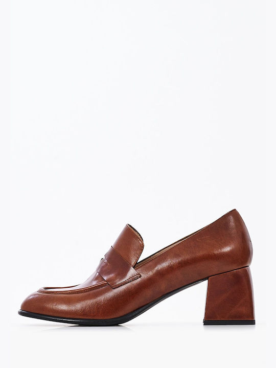 Mortoglou Leather Tabac Brown Heels