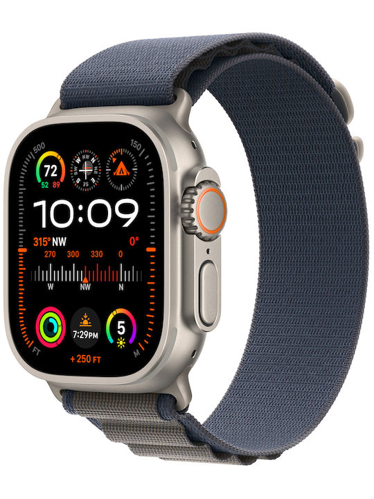 Apple Watch Ultra 2 Alpine Loop (Large) Titanium 49mm Αδιάβροχο με eSIM και Παλμογράφο (Blue Alpine Loop - Large)