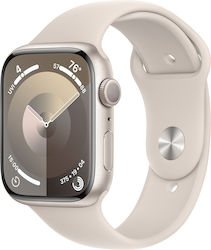 Apple Watch Series 9 Aluminium 45mm Waterproof with Heart Rate Monitor (Starlight with Starlight Sport Band (M/L))