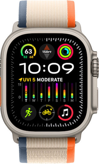 Apple Watch Ultra 2 Titanium 49mm Waterproof with eSIM and Heart Rate Monitor (Orange/Beige Trail Loop - M/L - M/L)