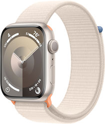 Apple Watch Series 9 Aluminiu 45mm Rezistent la apă cu pulsometru (Starlight cu Starlight Sport Loop)