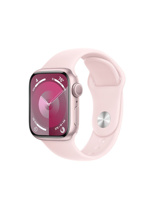 Apple Watch Series 9 Aluminium 41mm Αδιάβροχο με Παλμογράφο (Pink με Light Pink Sport Band (S/M))