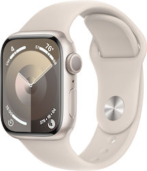 Apple Watch Series 9 Aluminium 41mm Waterproof with Heart Rate Monitor (Starlight with Starlight Sport Band (S/M))