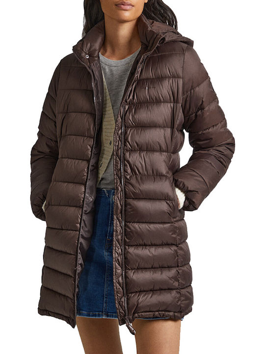 Maddie Women's Long Puffer Jacket for Winter Brown