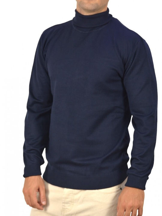 Hamaki-Ho Men's Long Sleeve Sweater Turtleneck Blue