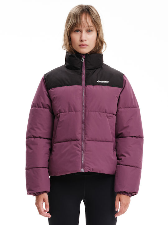Women's Short Puffer Jacket for Winter Purple