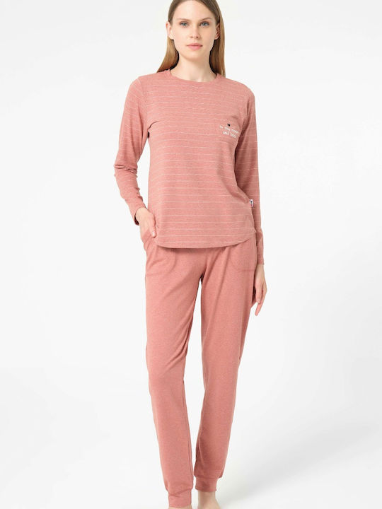 Anil Ev & Ic Giyim Winter Women's Pyjama Set Cotton Orange