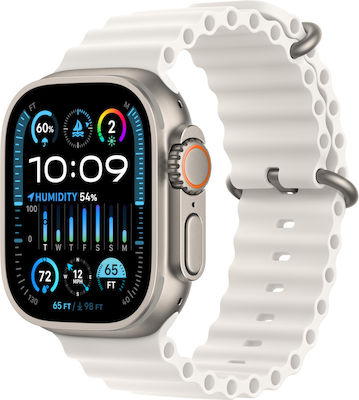 Apple Watch Ultra 2 Ocean Band Титаний 49мм Водоустойчив с eSIM и Пулсомер (Бяла океанска лента)