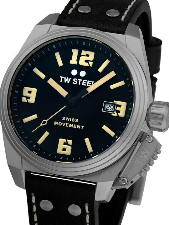TW Steel Canteen Men's Watch 42mm Battery with Silver Leather Strap