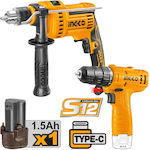 Ingco Set Drill & Impact Drill Driver 12V with 1 1.5Ah Battery