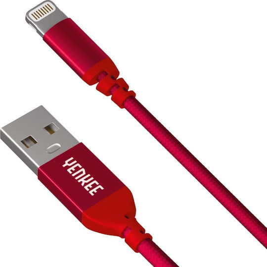 Yenkee Geflochten USB-A zu Lightning Kabel Rot 1m (YCU 611 RD)