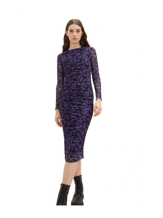 Tom Tailor Midi Dress with Ruffle Purple