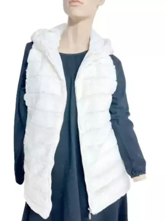 Vesta Scurtă Blană de damă Alb