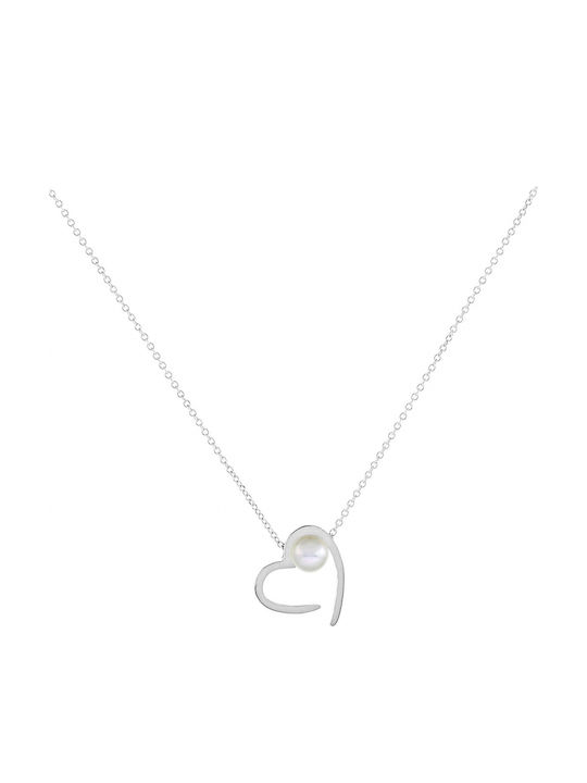Art d or Halskette mit Design Herz aus Weißgold 9 K mit Perlen