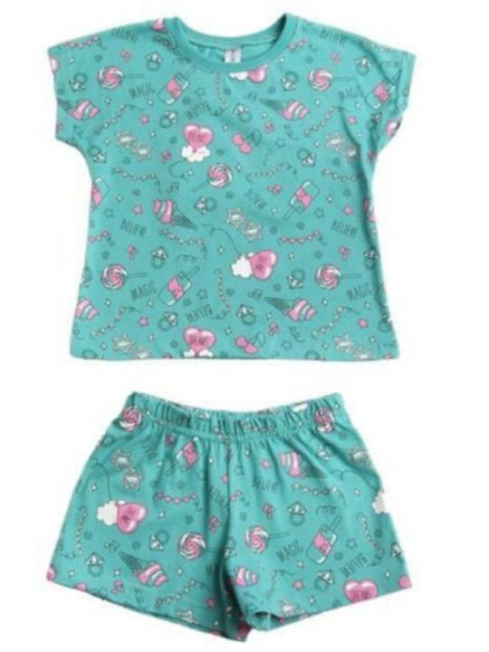 Dreams Set Top & Bottom Kids Summer Pyjamas Turquoise