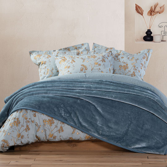 Nef-Nef Homeware Loft Κουβέρτα Βελουτέ Υπέρδιπλη 220x240εκ. Ecru