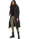 Fuji Women's Long Puffer Jacket for Winter with Hood Black
