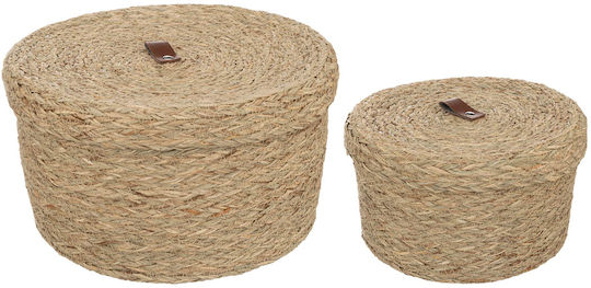 Set of Decorative Baskets Straw with Handles Brown 2pcs