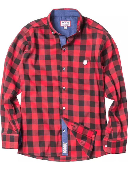 Kids Checked Shirt Long Sleeve Red