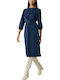 Midi Shirt Dress with 3/4 Sleeve Wrap Navy Blue