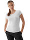 4F Damen Sportliches Bluse Kurzärmelig Weiß