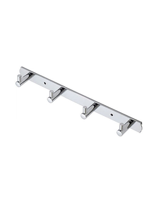 Import Hellas Wall Hanger 21063 Metal 4 Hooks Silver
