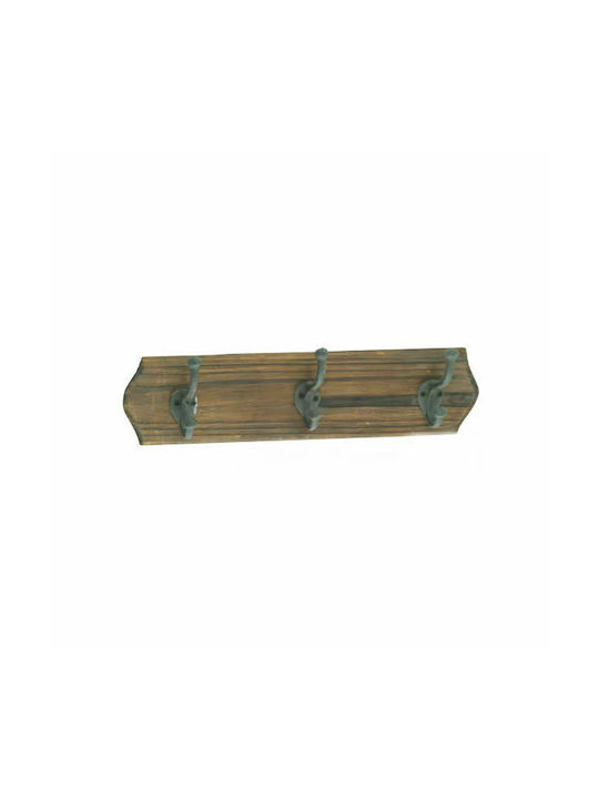 Country Casa Antique Wall Hanger Wooden 3 Hooks Brown 45x9x13.5cm