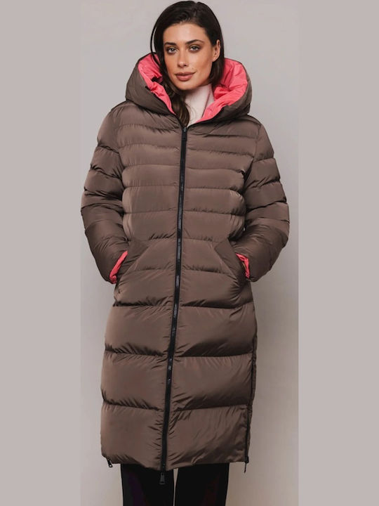 Women's Short Puffer Jacket Double Sided for Winter Gray