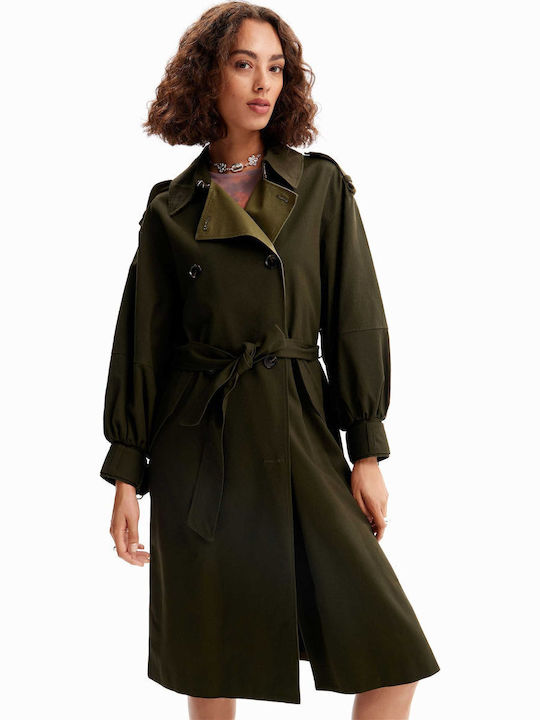 Trek Γυναικείο Χακί Παλτό Oversized με Ζώνη