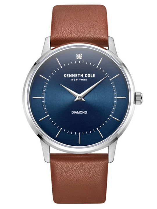 Kenneth Cole Gents Crystals Ανδρικό Ρολόι Μπαταρίας με Καφέ Δερμάτινο Λουράκι