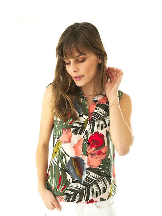 Mexx Damen Sommer Bluse Ärmellos Blumen Mehrfarbig