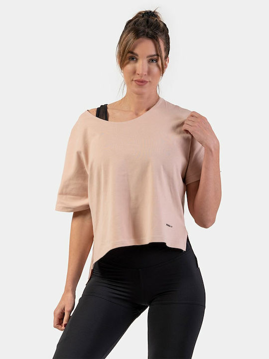 Nebbia Women's Athletic Crop Top Short Sleeve Pink
