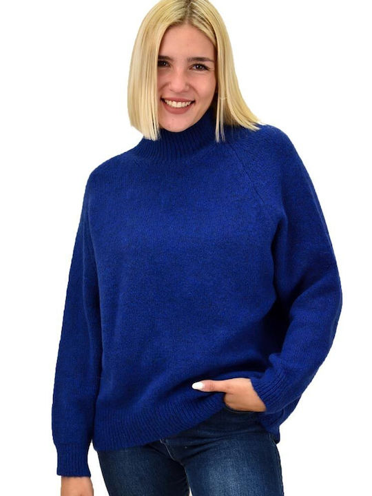 Potre Women's Long Sleeve Sweater Turtleneck Blue