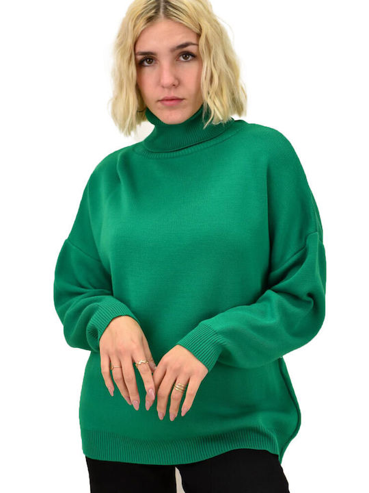 Potre Women's Long Sleeve Pullover Turtleneck Green