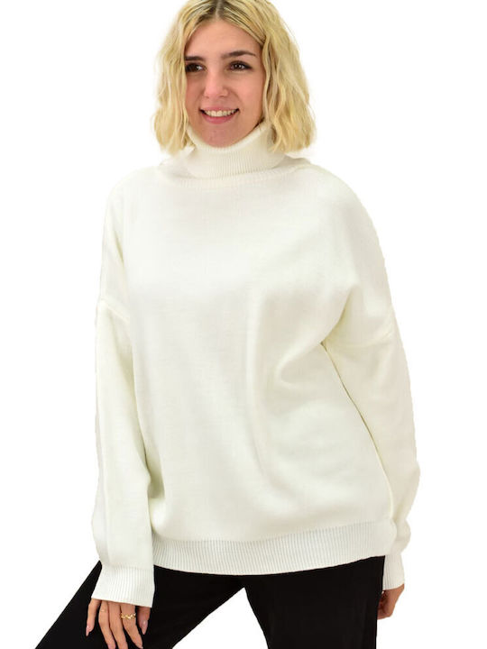 Potre Women's Long Sleeve Pullover Turtleneck White