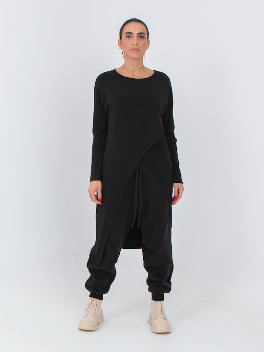 Zoya Oversized Women's Fabric Trousers with Elastic Black