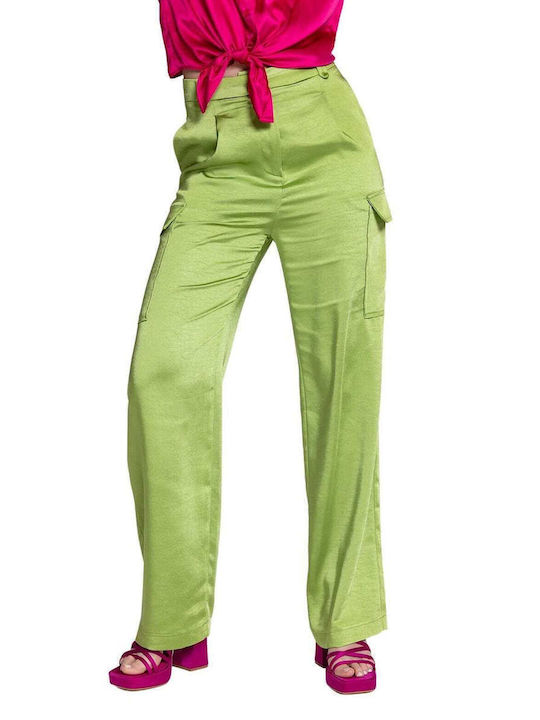 Twenty 29 Women's Satin Cargo Trousers Green