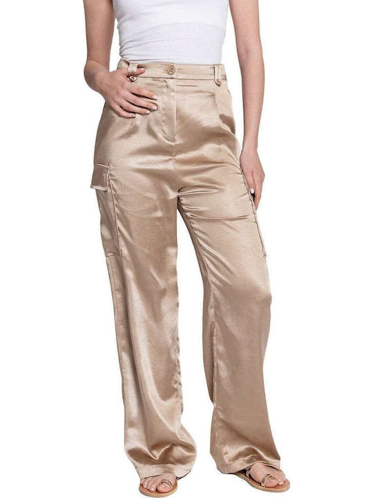 Twenty 29 Women's Fabric Cargo Trousers Beige