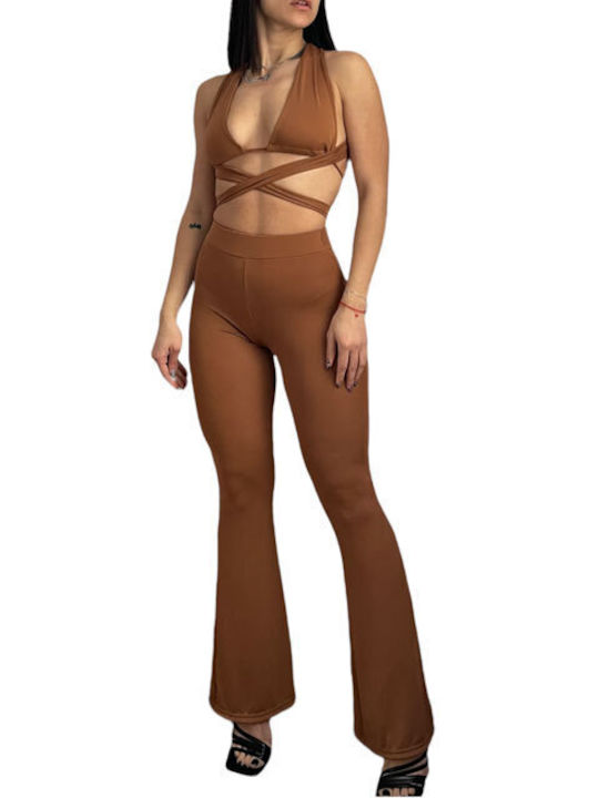 Chica Women's Brown Set with High-waisted Trousers Bell