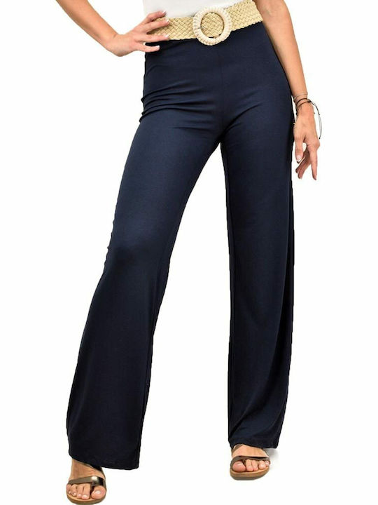 First Woman Damen Hochtailliert Stoff Palazzo-Hose Marineblau