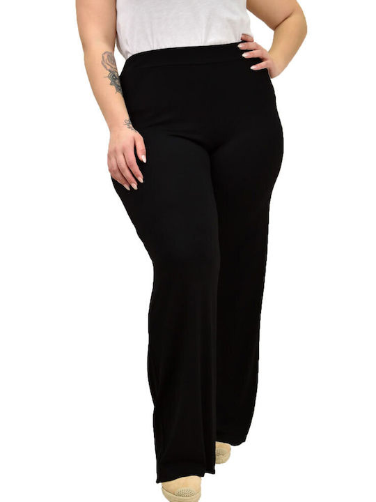 First Woman Damen Hochtailliert Stoff Palazzo-Hose Schwarz