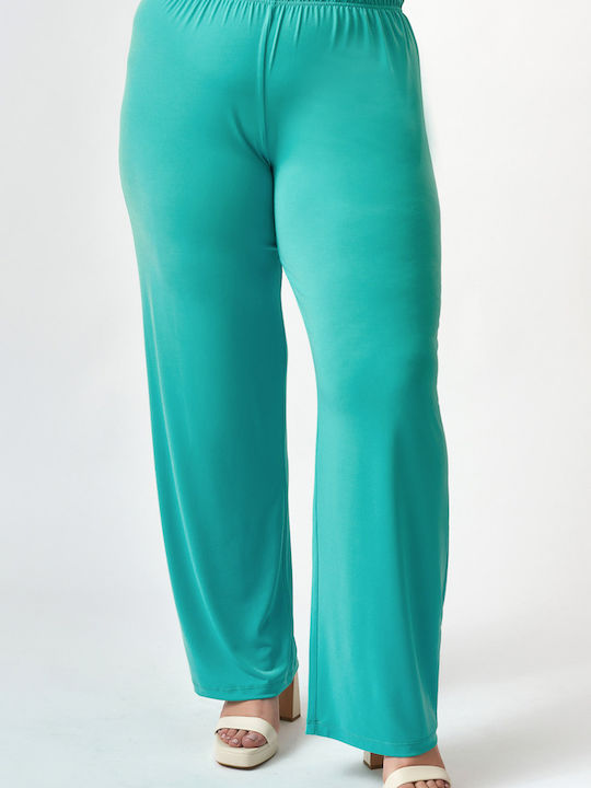 Jucita Γυναικεία Ψηλόμεση Υφασμάτινη Παντελόνα με Λάστιχο σε Πράσινο Χρώμα