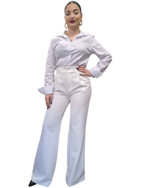 Dama Tesatura Pantaloni cu Croială Largă Alb