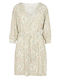See U Soon All Day 3/4 Sleeve Viscose Mini Dress with V Neck Beige Print , Regular Fit