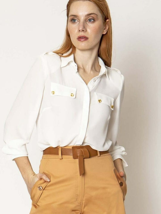 Maxin Women's Monochrome Long Sleeve Shirt White