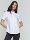 Malla-405014s Kurzärmelig Damen Hemd Weiß Monochrom