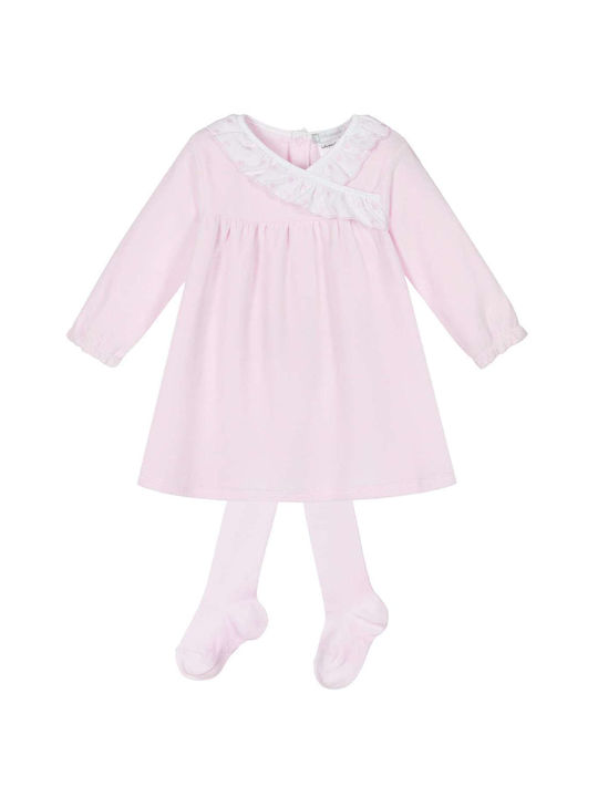 Tutto Piccolo Mädchen Kleid Set mit Strumpfhose Langärmelig Rosa